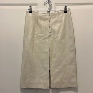 Blue Deep White Genuine Leather Pencil Skirt with Front Slit, NWT